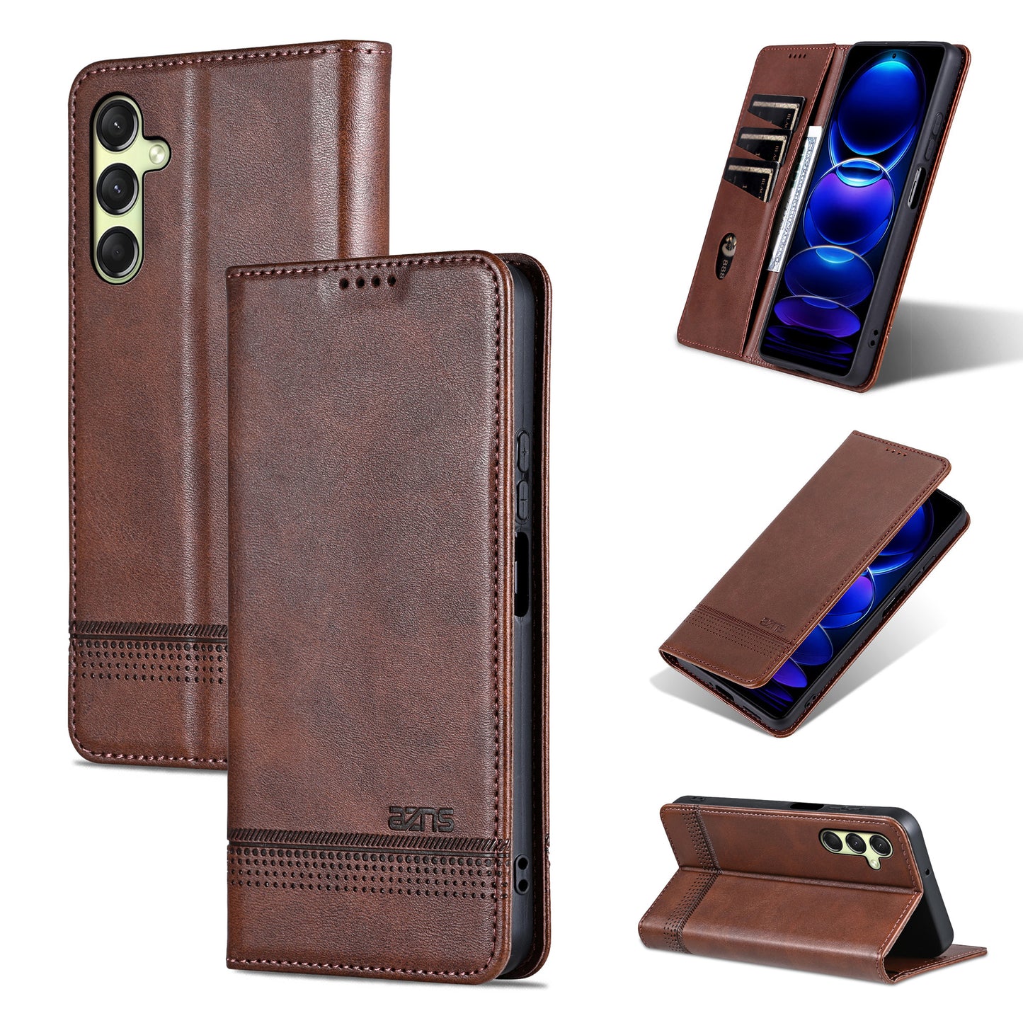 AZNS For Samsung Galaxy A16 5G / A16 4G Case Cowhide Texture PU Leather Wallet Phone Cover - Coffee
