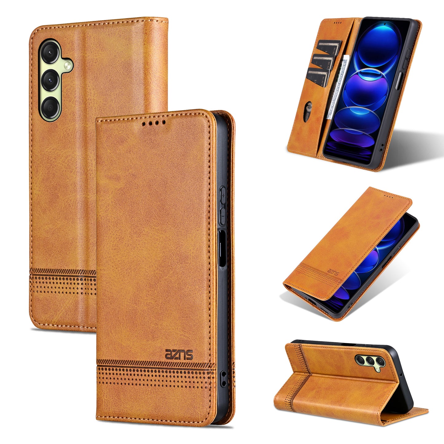 AZNS For Samsung Galaxy A16 5G / A16 4G Case Cowhide Texture PU Leather Wallet Phone Cover - Brown