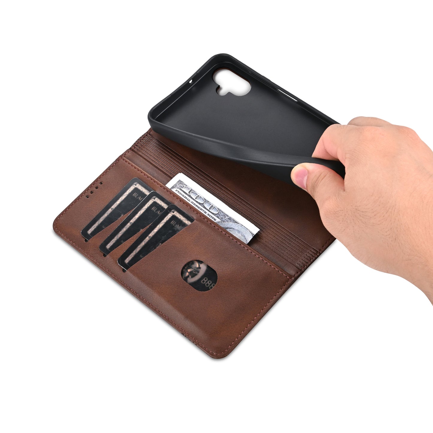 AZNS For Samsung Galaxy A06 Case Cowhide Texture PU Leather Wallet Phone Cover - Coffee