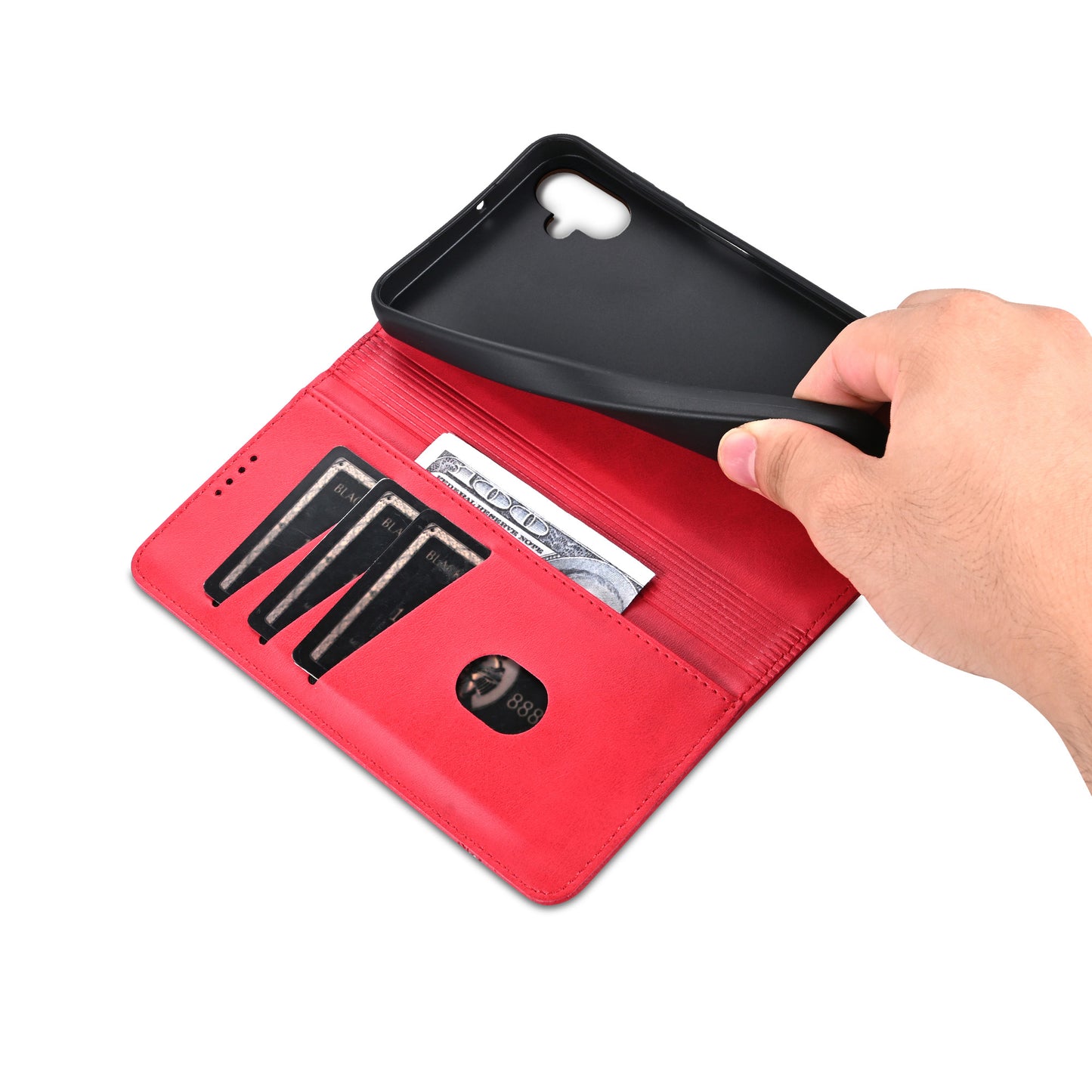 AZNS For Samsung Galaxy A06 Case Cowhide Texture PU Leather Wallet Phone Cover - Red