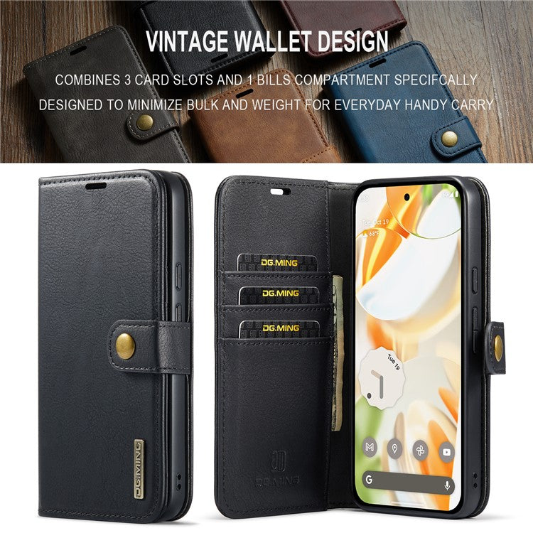 DG.MING for Google Pixel 9 / 9 Pro Case Detachable Split Leather Phone Cover - Black