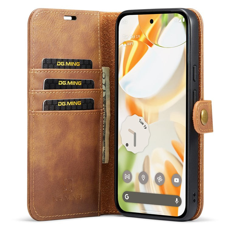 DG.MING for Google Pixel 9 / 9 Pro Case Detachable Split Leather Phone Cover - Brown
