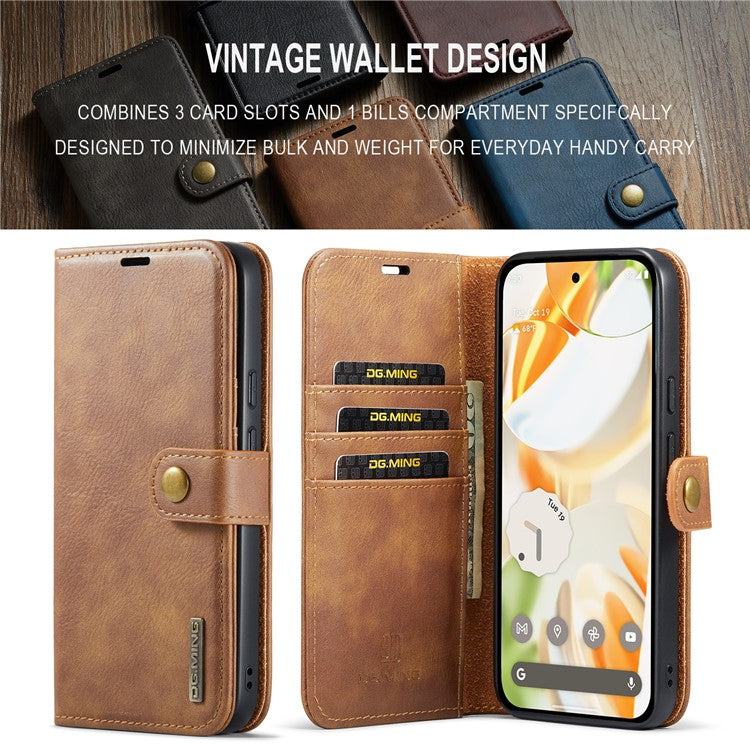 DG.MING for Google Pixel 9 / 9 Pro Case Detachable Split Leather Phone Cover - Brown