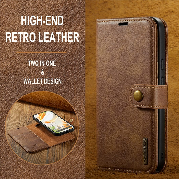 DG.MING for Google Pixel 9 / 9 Pro Case Detachable Split Leather Phone Cover - Brown