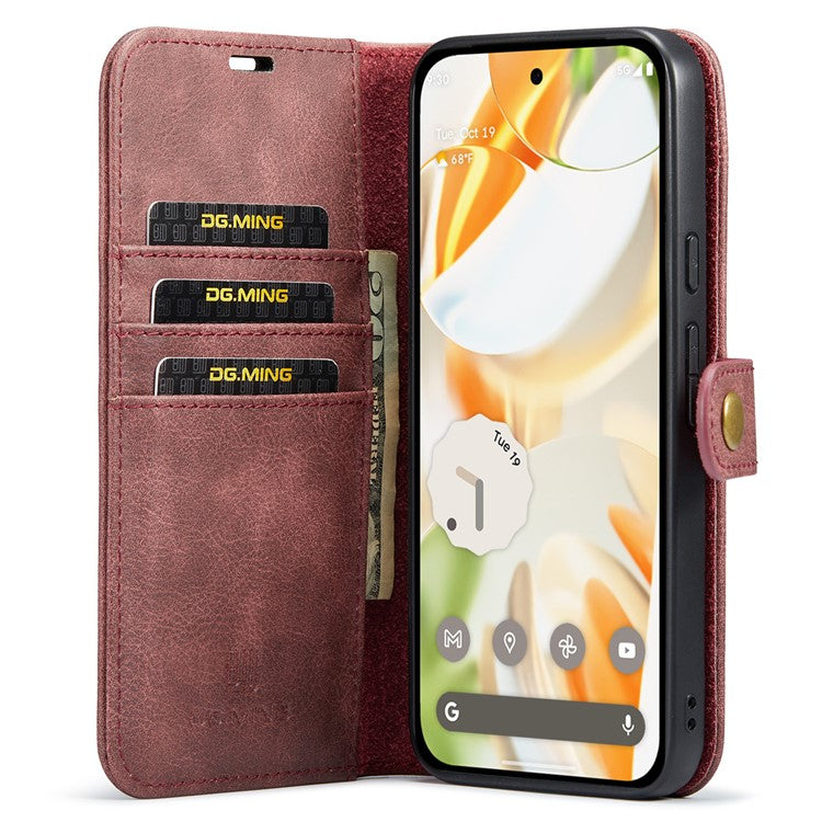DG.MING for Google Pixel 9 / 9 Pro Case Detachable Split Leather Phone Cover - Red