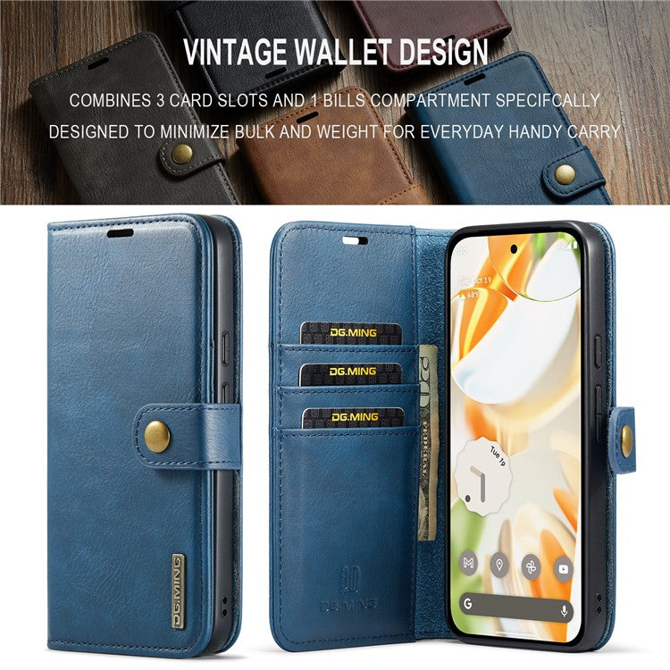 DG.MING for Google Pixel 9 / 9 Pro Case Detachable Split Leather Phone Cover - Blue