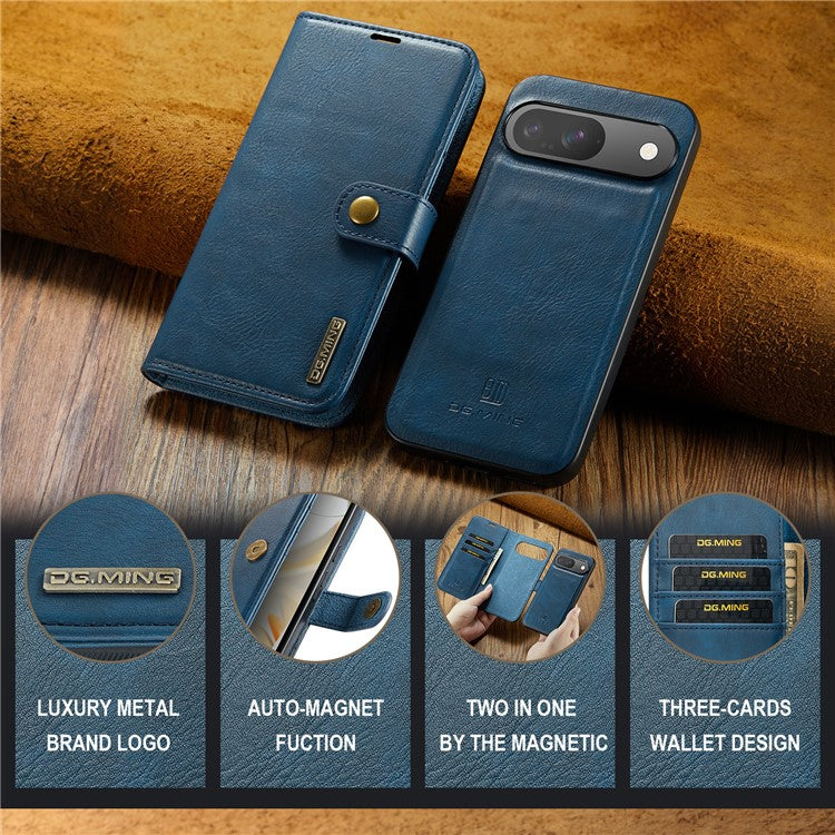 DG.MING for Google Pixel 9 / 9 Pro Case Detachable Split Leather Phone Cover - Blue