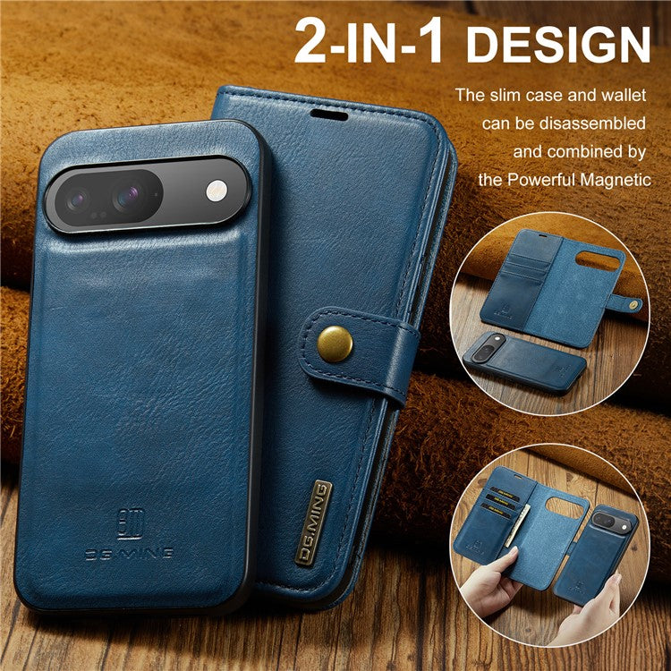 DG.MING for Google Pixel 9 / 9 Pro Case Detachable Split Leather Phone Cover - Blue