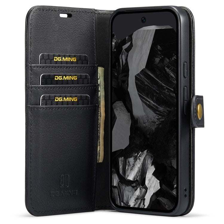 DG.MING for Google Pixel 9 Pro XL Case Detachable Split Leather Phone Cover - Black