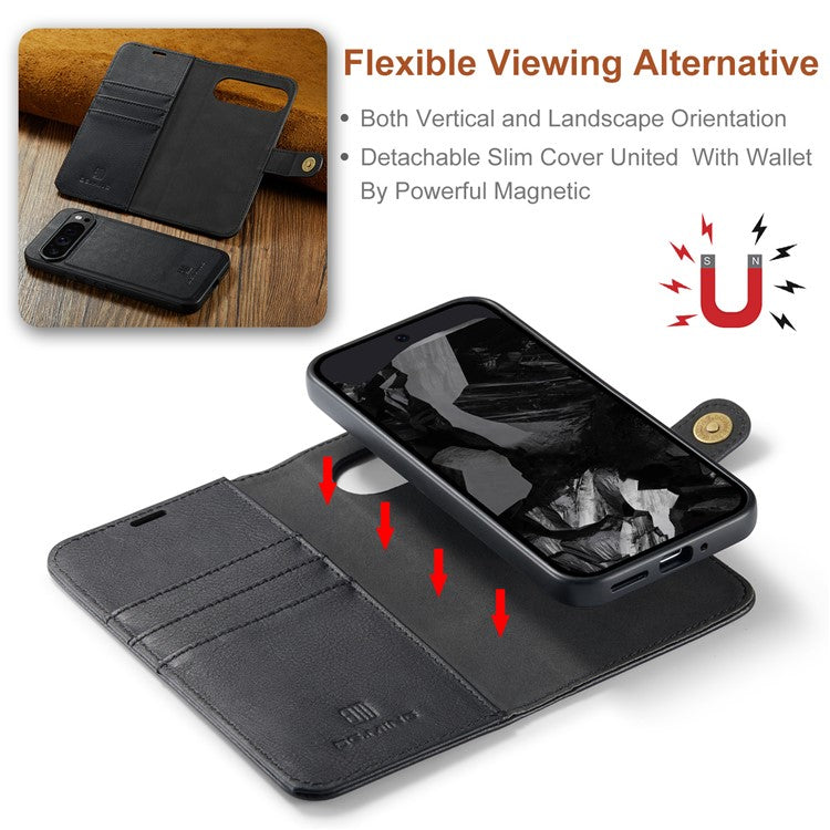 DG.MING for Google Pixel 9 Pro XL Case Detachable Split Leather Phone Cover - Black