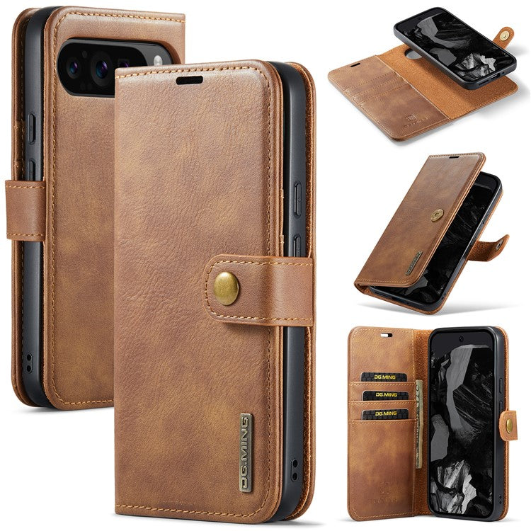 DG.MING for Google Pixel 9 Pro XL Case Detachable Split Leather Phone Cover - Brown
