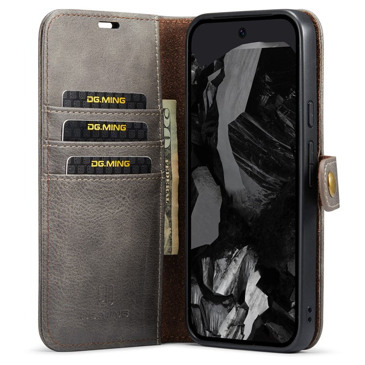 DG.MING for Google Pixel 9 Pro XL Case Detachable Split Leather Phone Cover - Grey