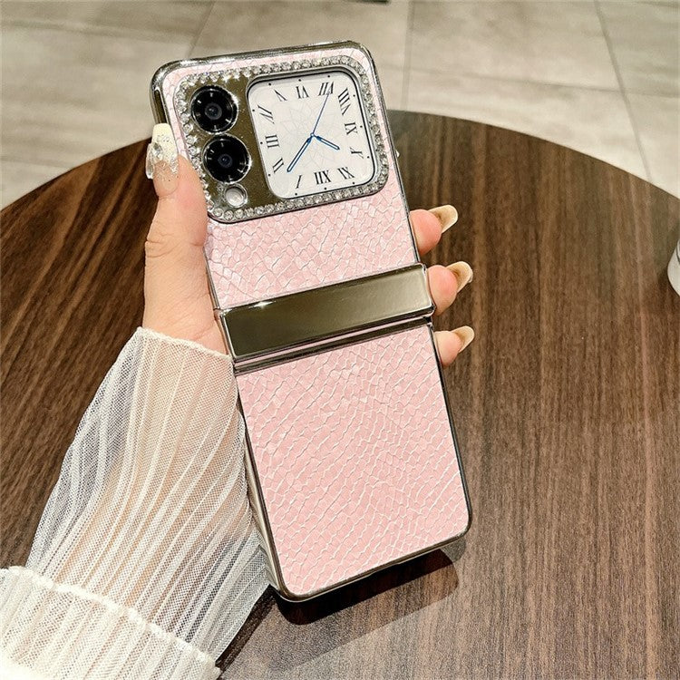 For Huawei nova Flip 5G Case Fish Scale Texture PU Leather+PC Rhinestone Phone Cover - Pink