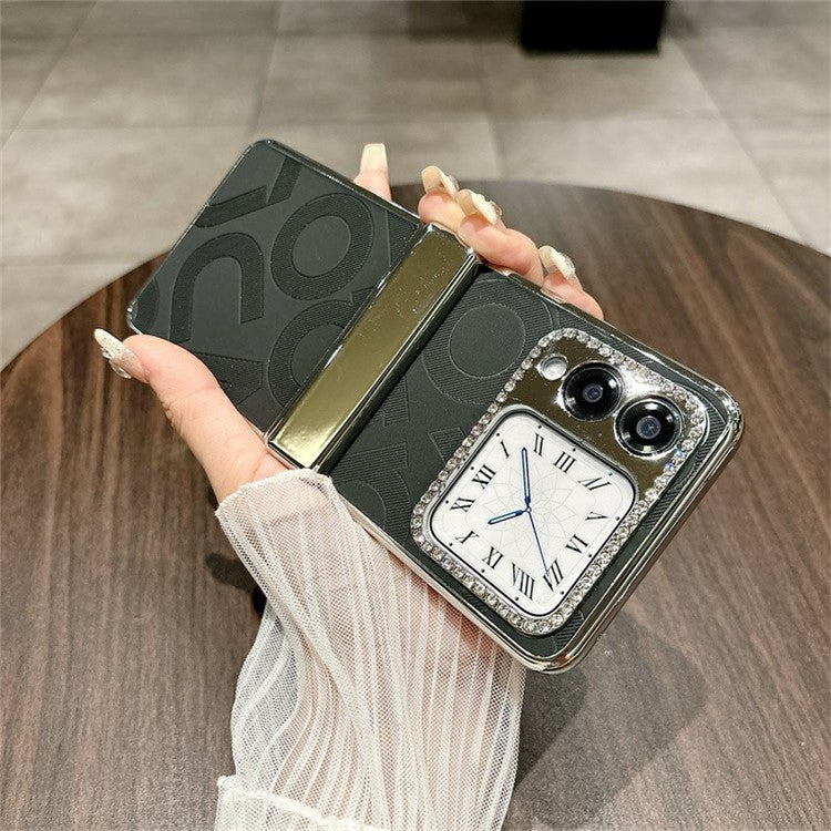 For Huawei nova Flip 5G Case Letter Print PU Leather+PC Rhinestone Phone Cover - Black