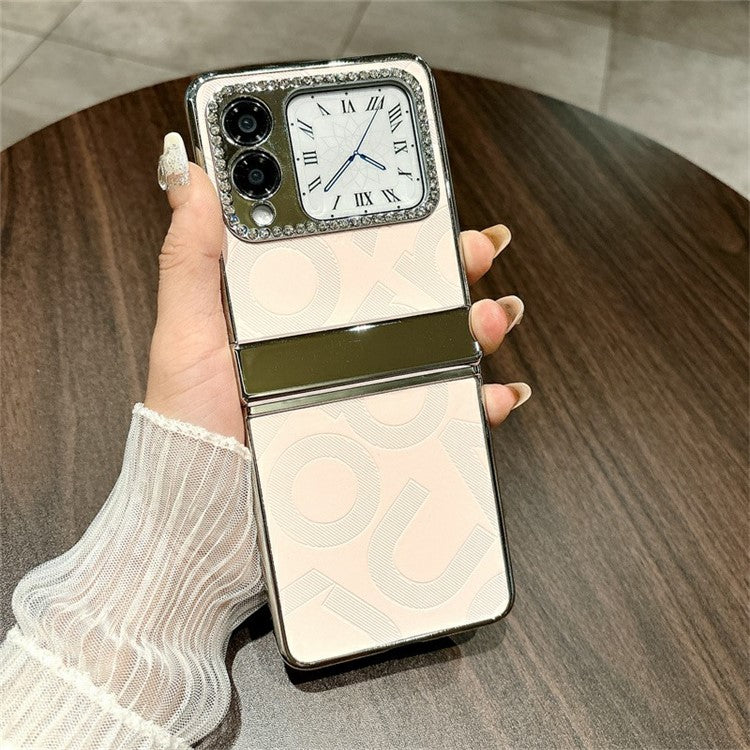 For Huawei nova Flip 5G Case Letter Print PU Leather+PC Rhinestone Phone Cover - Pink