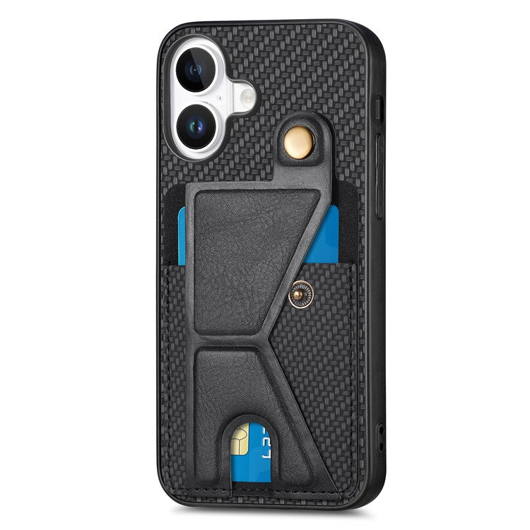 For iPhone 16 Case K-Shaped Kickstand Leather+PC+TPU Phone Cover - Black