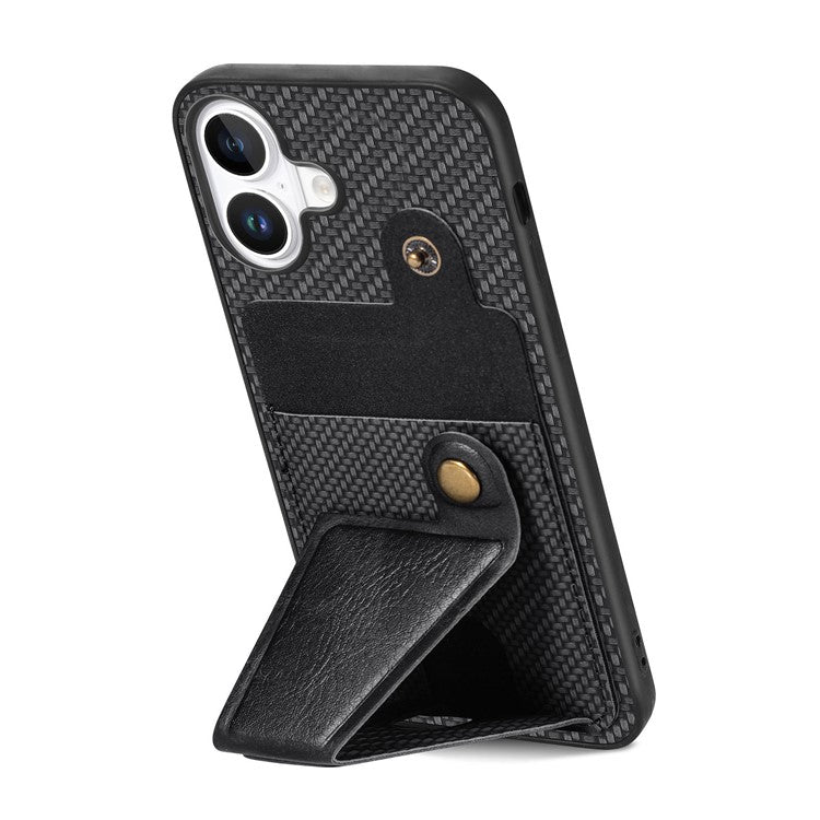 For iPhone 16 Case K-Shaped Kickstand Leather+PC+TPU Phone Cover - Black