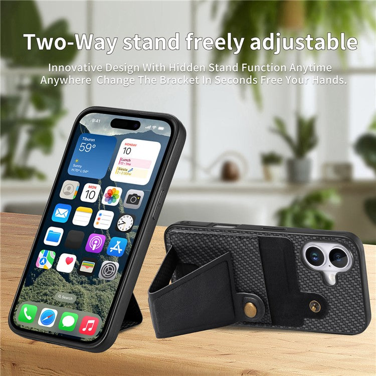 For iPhone 16 Case K-Shaped Kickstand Leather+PC+TPU Phone Cover - Black