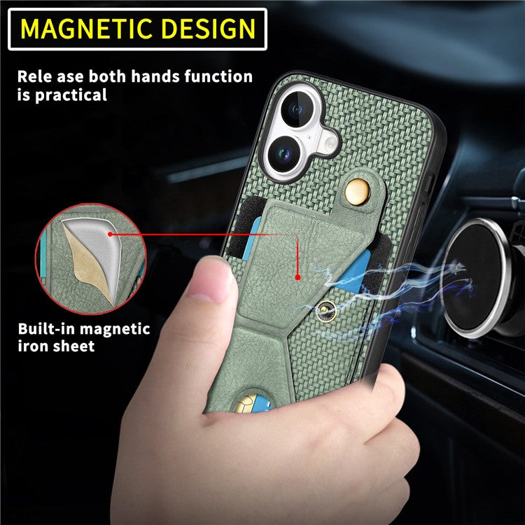 For iPhone 16 Case K-Shaped Kickstand Leather+PC+TPU Phone Cover - Black