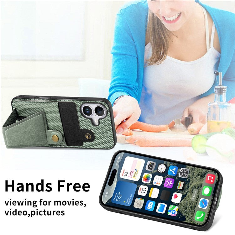 For iPhone 16 Case K-Shaped Kickstand Leather+PC+TPU Phone Cover - Black