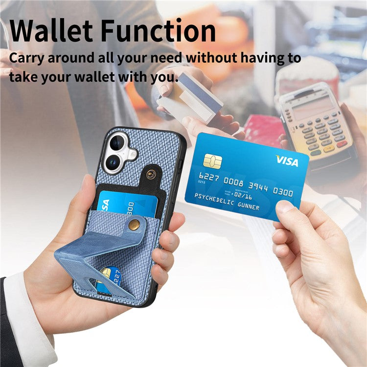 For iPhone 16 Case K-Shaped Kickstand Leather+PC+TPU Phone Cover - Black