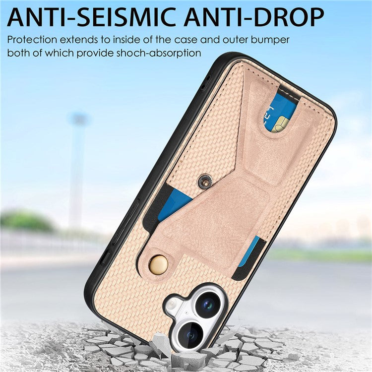 For iPhone 16 Case K-Shaped Kickstand Leather+PC+TPU Phone Cover - Black