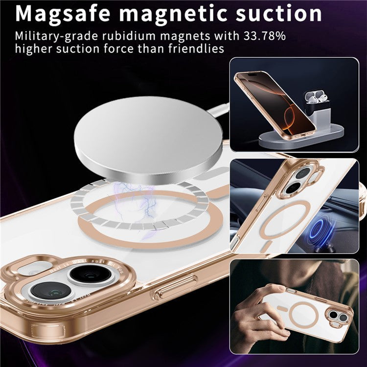 For iPhone 16 Case Compatible with MagSafe TPU+PC Transparent Phone Cover - Gold