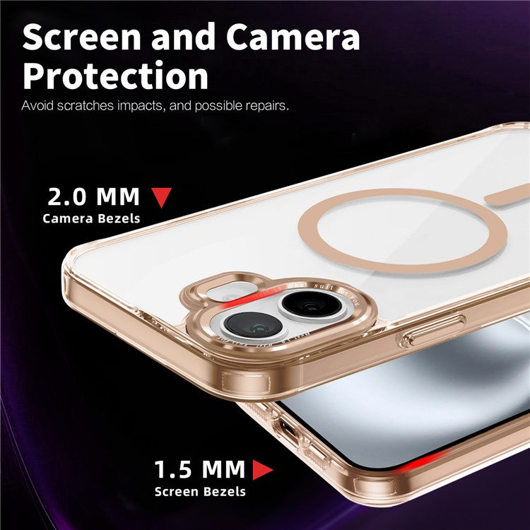 For iPhone 16 Case Compatible with MagSafe TPU+PC Transparent Phone Cover - Gold