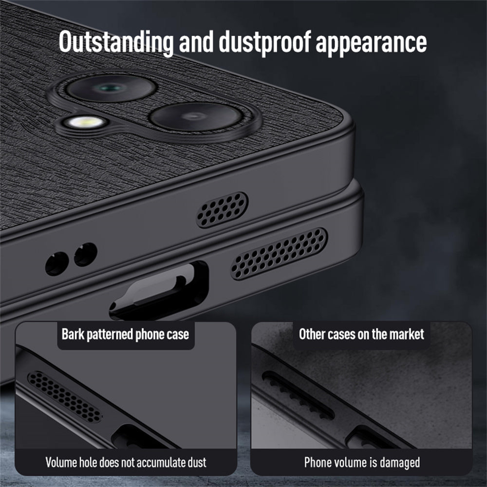 For Samsung Galaxy A06 Case Wood Texture PU Leather Coated PC+TPU Phone Cover - Brown