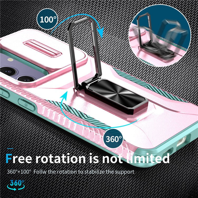 For Samsung Galaxy S24 FE Case Camshield Kickstand TPU+PC Anti-Slip Phone Cover - Pink+Grey Green