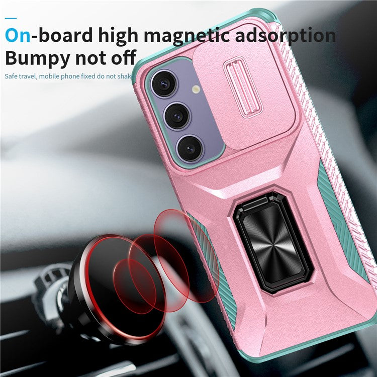 For Samsung Galaxy S24 FE Case Camshield Kickstand TPU+PC Anti-Slip Phone Cover - Pink+Grey Green