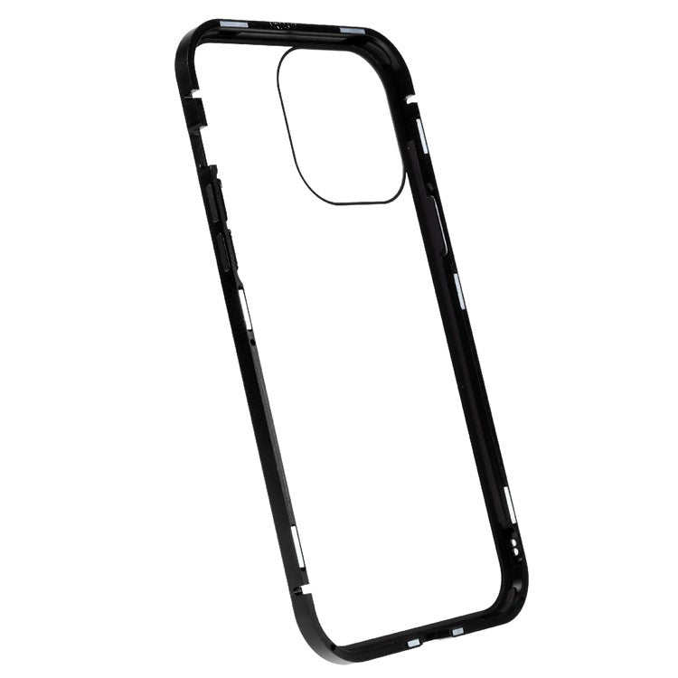 For iPhone 16 Pro Anti-Spy Case Magnetic Metal Frame + Double-Sided Tempered Glass Phone Cover - Black