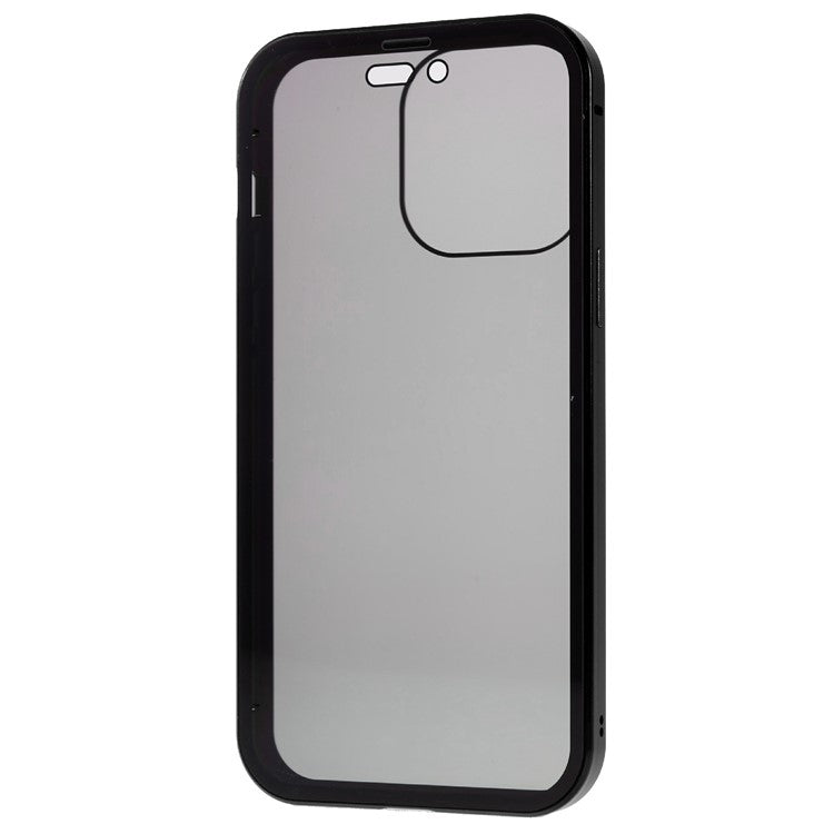 For iPhone 16 Pro Anti-Spy Case Magnetic Metal Frame + Double-Sided Tempered Glass Phone Cover - Black