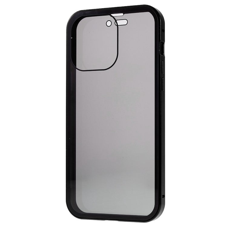 For iPhone 16 Pro Anti-Spy Case Magnetic Metal Frame + Double-Sided Tempered Glass Phone Cover - Black