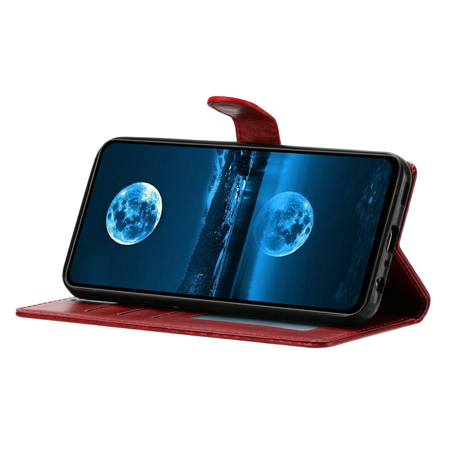 For Samsung Galaxy A16 5G / A16 4G Leather Phone Case Wallet Stand Cover with Handy Strap - Red