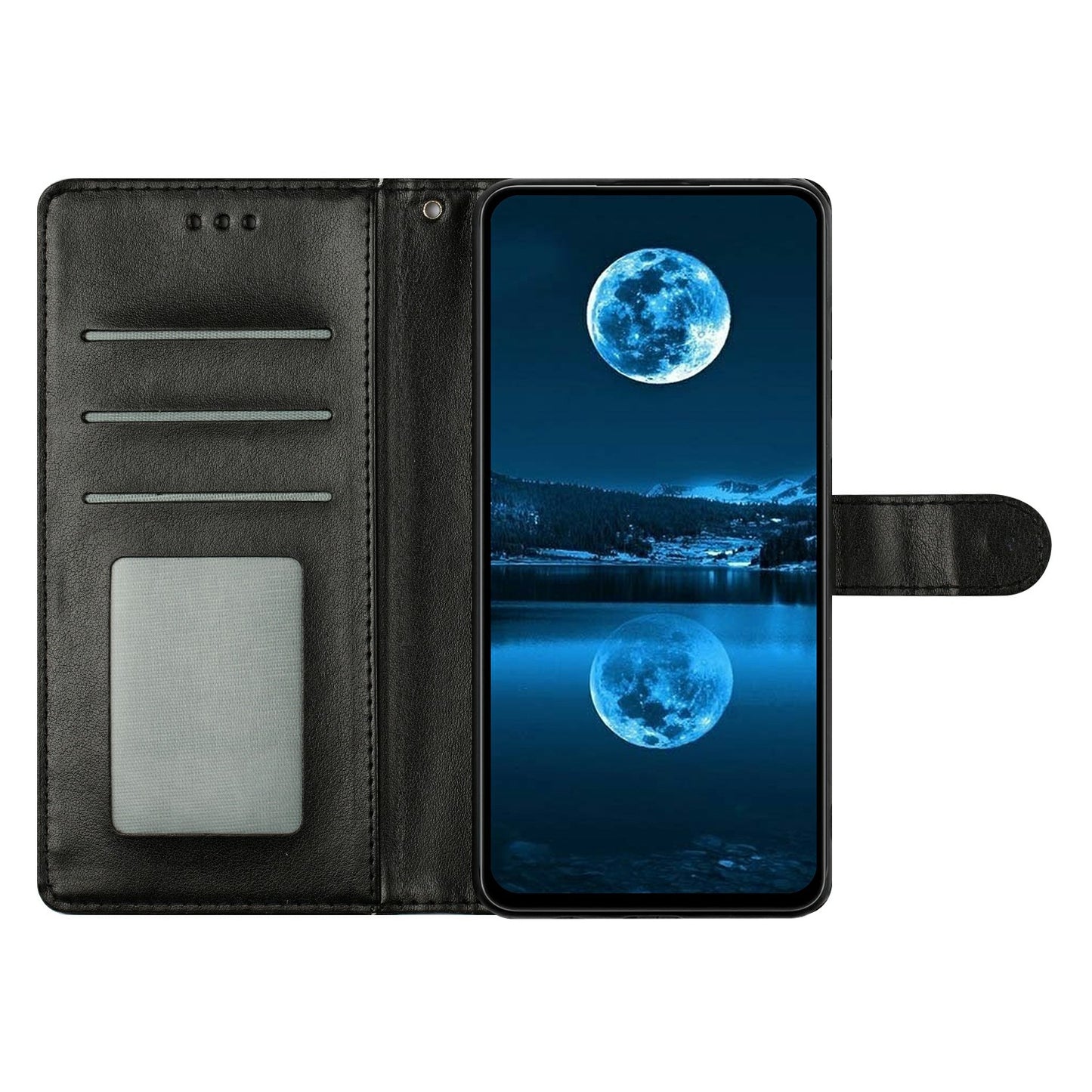 For Samsung Galaxy A16 5G / A16 4G Leather Phone Case Wallet Stand Cover with Handy Strap - Black