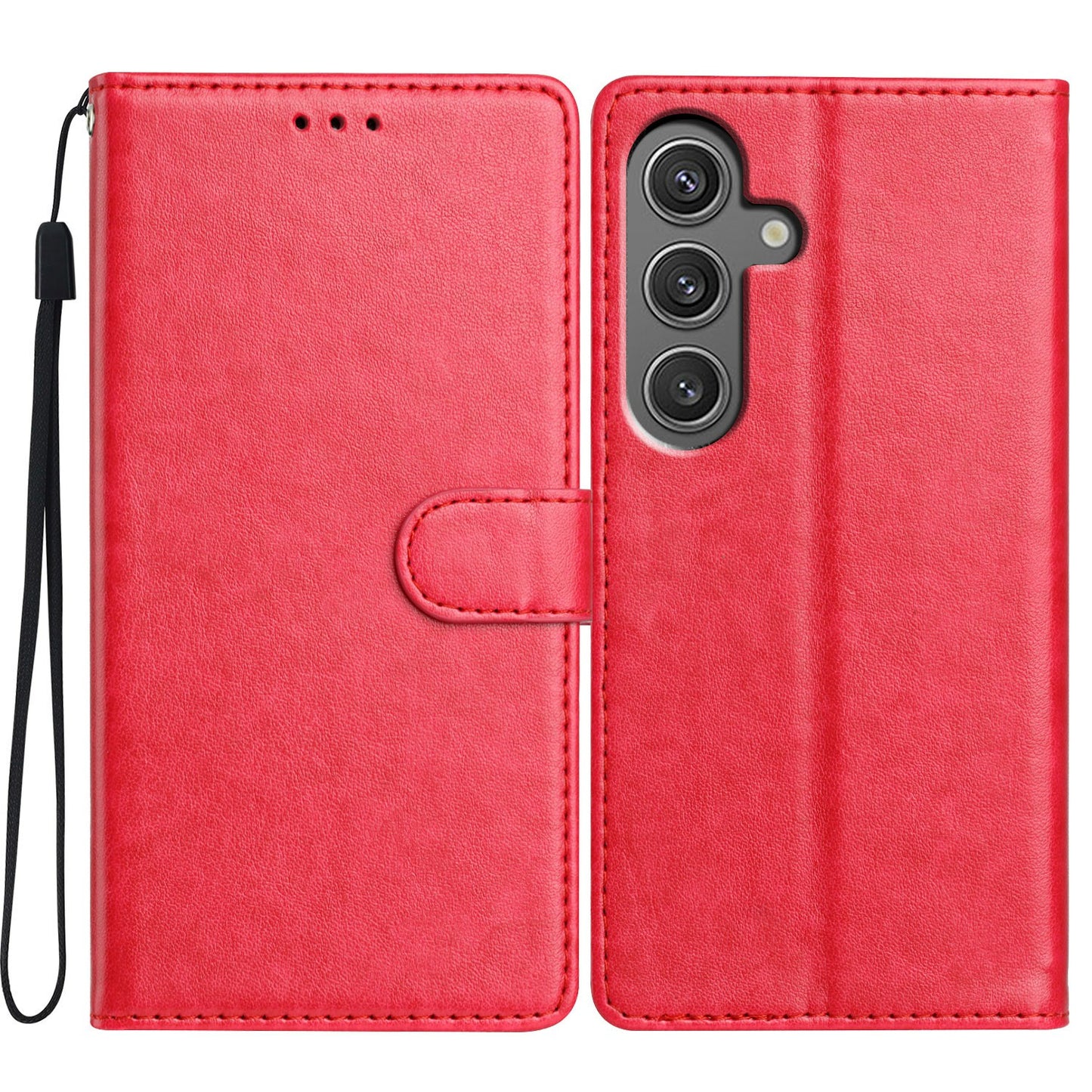 For Samsung Galaxy A16 5G / A16 4G Leather Phone Case Wallet Stand Cover with Handy Strap - Rose