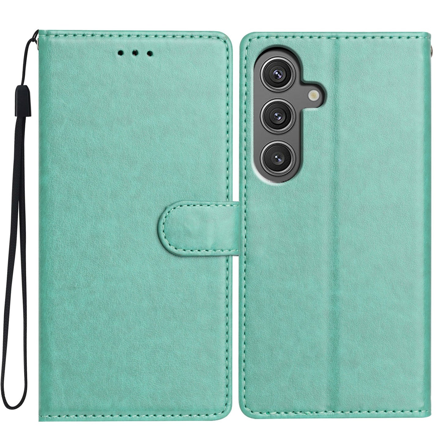 For Samsung Galaxy A16 5G / A16 4G Leather Phone Case Wallet Stand Cover with Handy Strap - Green