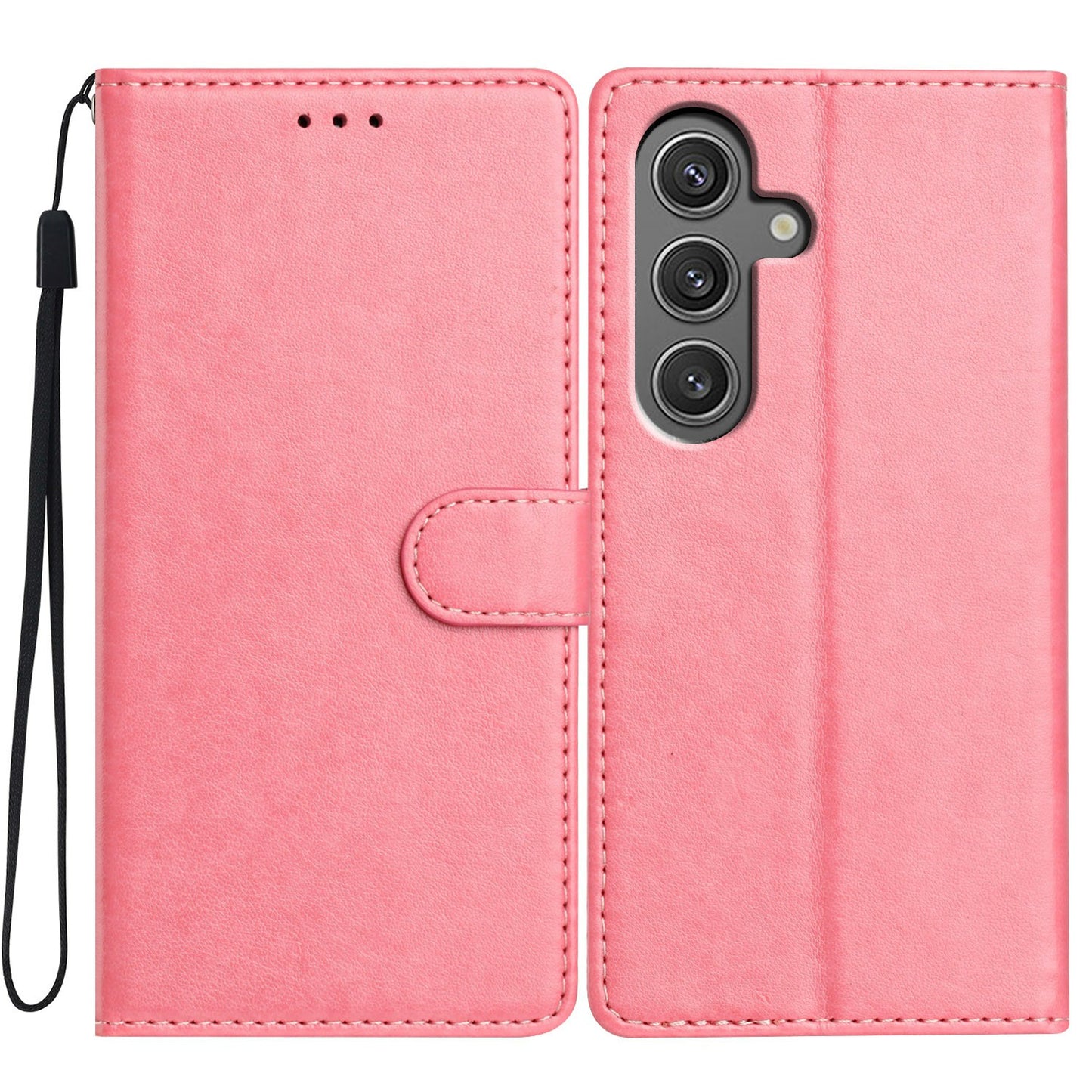For Samsung Galaxy A16 5G / A16 4G Leather Phone Case Wallet Stand Cover with Handy Strap - Pink