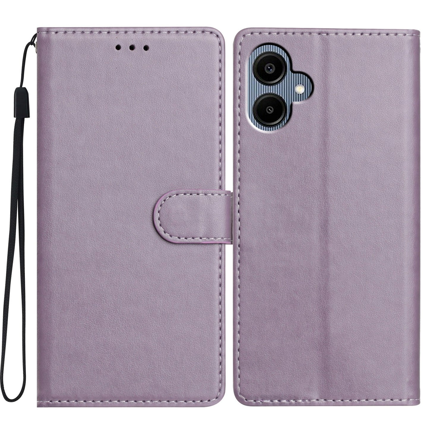 For Samsung Galaxy A06 Leather Phone Case Wallet Stand Cover with Handy Strap - Purple