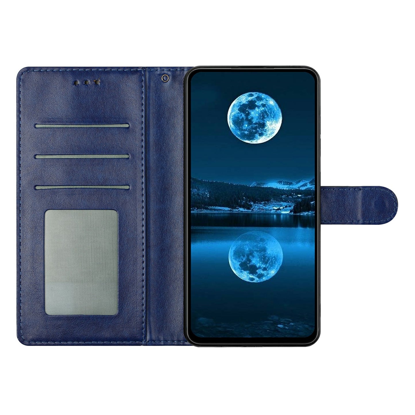 For Samsung Galaxy A06 Leather Phone Case Wallet Stand Cover with Handy Strap - Blue