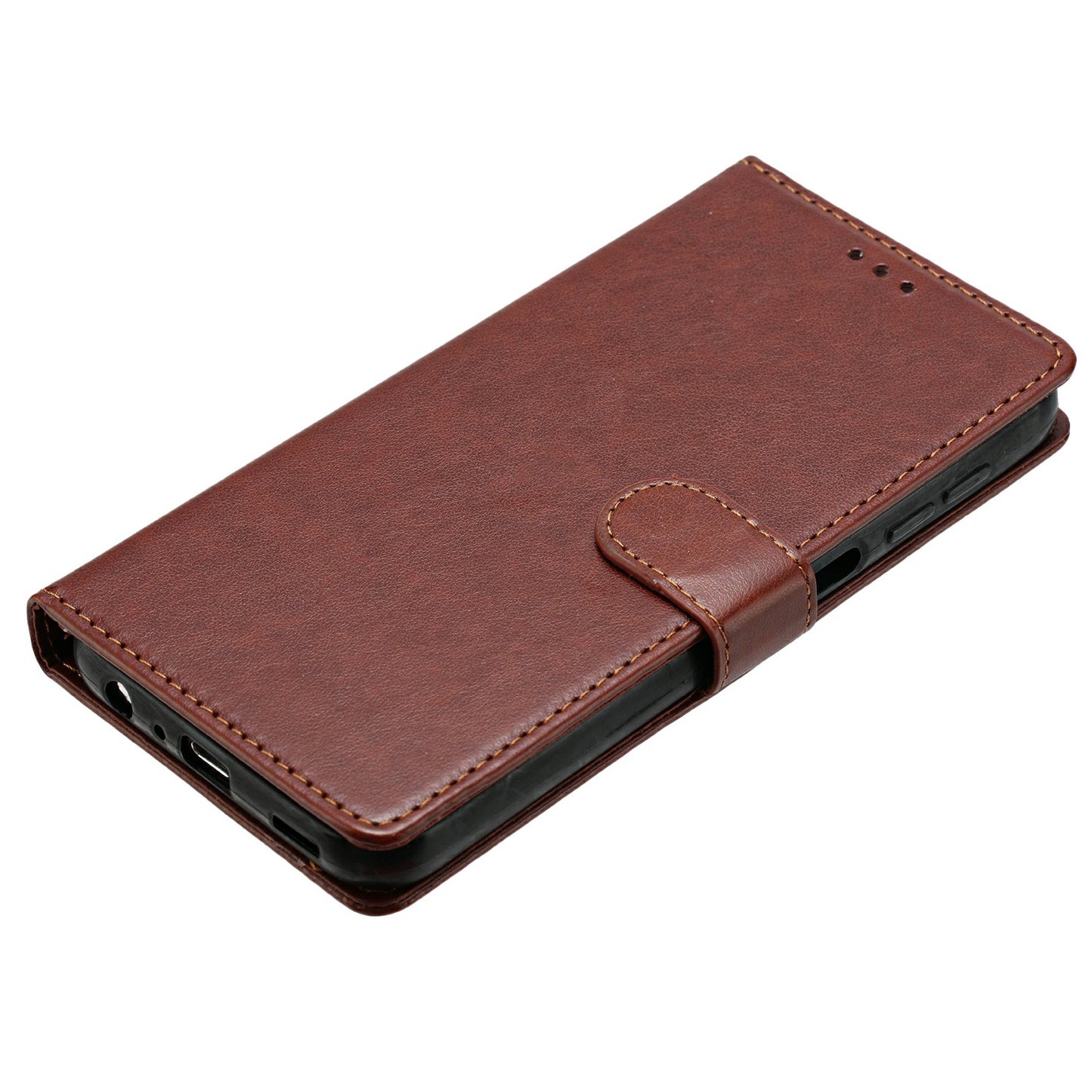 For Samsung Galaxy A06 Leather Phone Case Wallet Stand Cover with Handy Strap - Brown