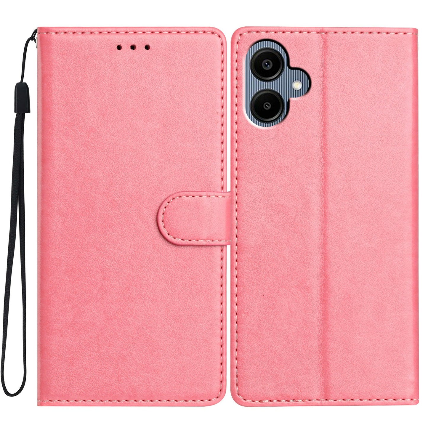 For Samsung Galaxy A06 Leather Phone Case Wallet Stand Cover with Handy Strap - Pink