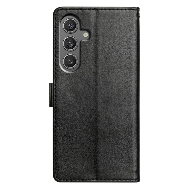 For Samsung Galaxy S24+ Leather Phone Case Wallet Stand Cover with Handy Strap - Black