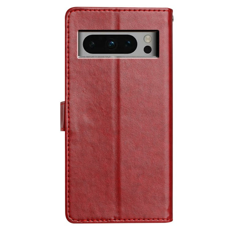 For Google Pixel 8 Pro Leather Phone Case Wallet Stand Cover with Handy Strap - Red