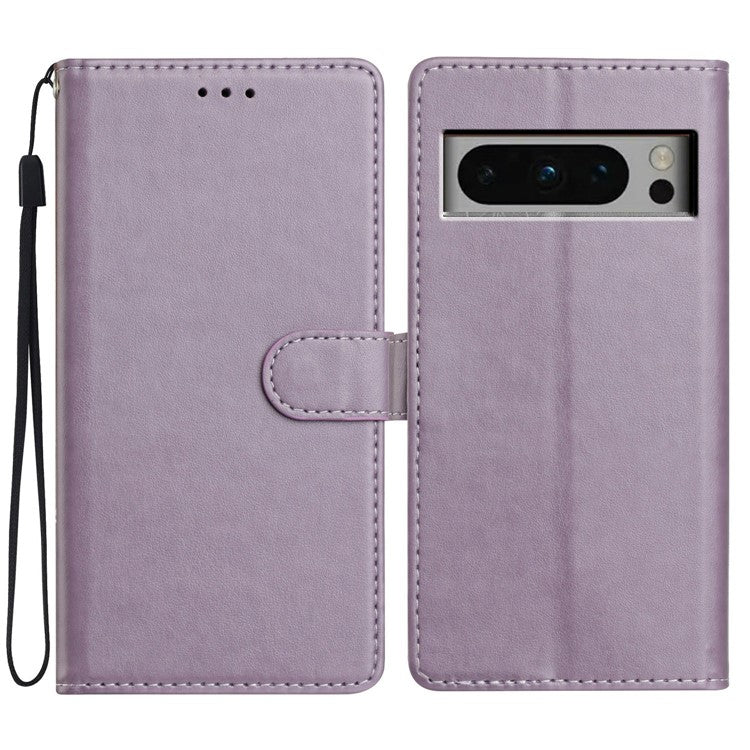 For Google Pixel 8 Pro Leather Phone Case Wallet Stand Cover with Handy Strap - Purple