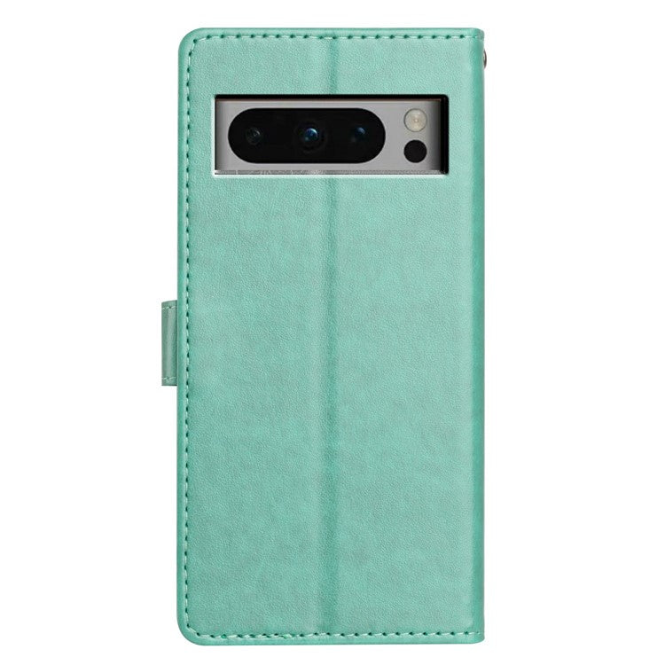 For Google Pixel 8 Pro Leather Phone Case Wallet Stand Cover with Handy Strap - Green