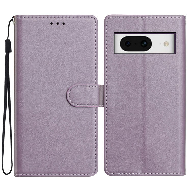 For Google Pixel 8 Leather Phone Case Wallet Stand Cover with Handy Strap - Purple