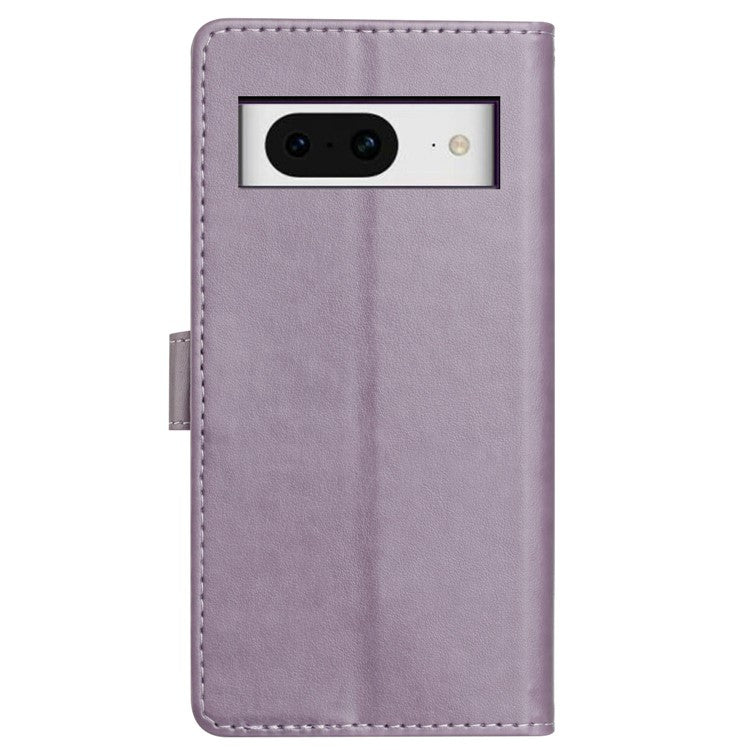 For Google Pixel 8 Leather Phone Case Wallet Stand Cover with Handy Strap - Purple
