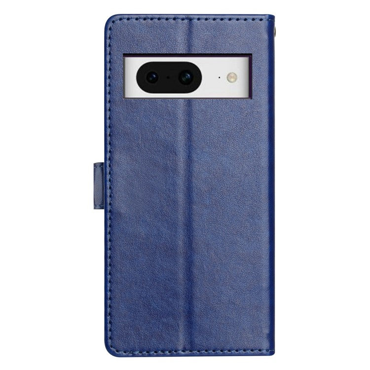 For Google Pixel 8 Leather Phone Case Wallet Stand Cover with Handy Strap - Blue